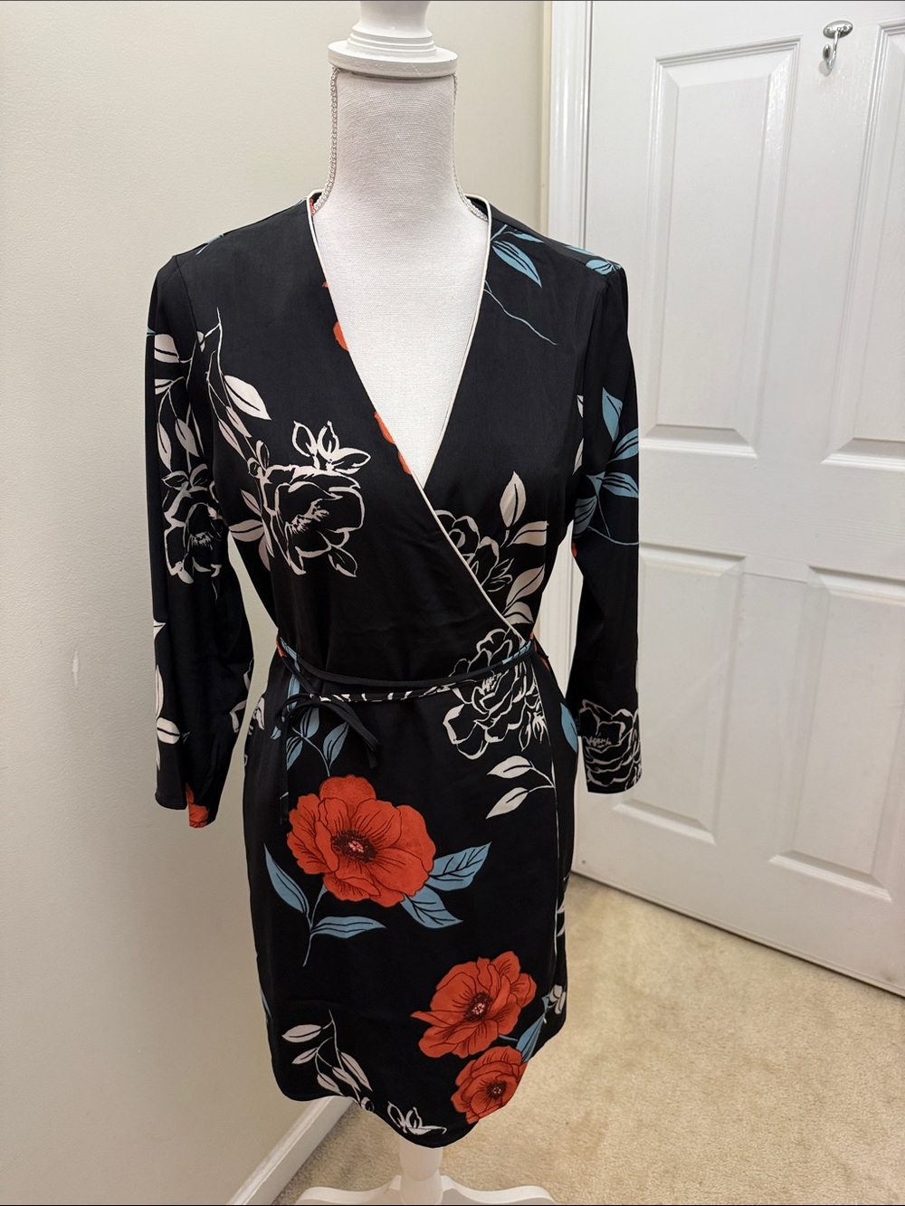 Forever 21 Black Wrap Mini Dress with Red Floral Print